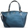 Coach 34493 Pebbled Leather Small Kelsey Metallic Blue Satchel Bag